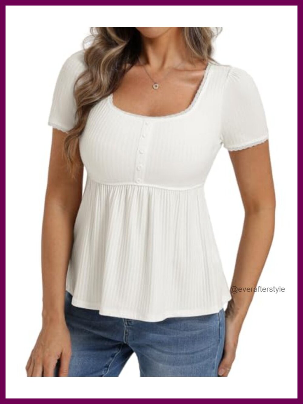 Women's Square Neck Peplum Babydoll Top Short Sleeve Polyester Elastane